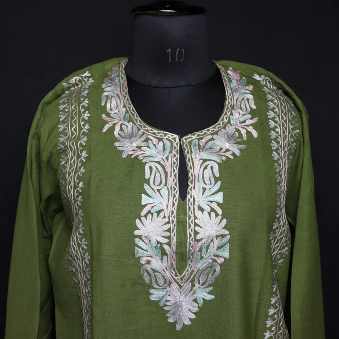 Dark Green Kashmiri Co-ord Set with Aari Work - Image 2