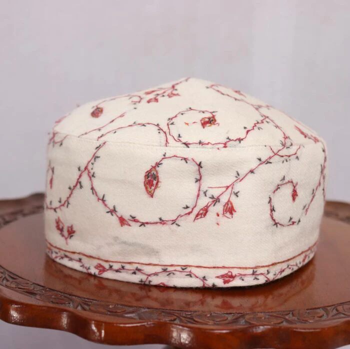 Kashmiri Safed Toosha Handmade Sozni Cap