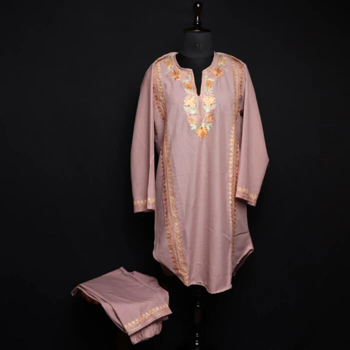 Pastel Pink Kashmiri Co-ord Set with Aari Work