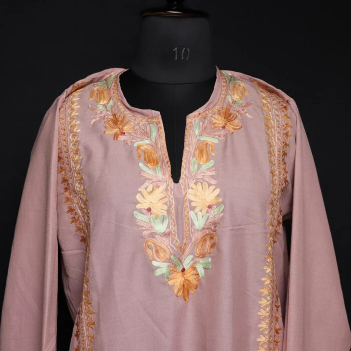 Pastel Pink Kashmiri Co-ord Set with Aari Work - Image 2