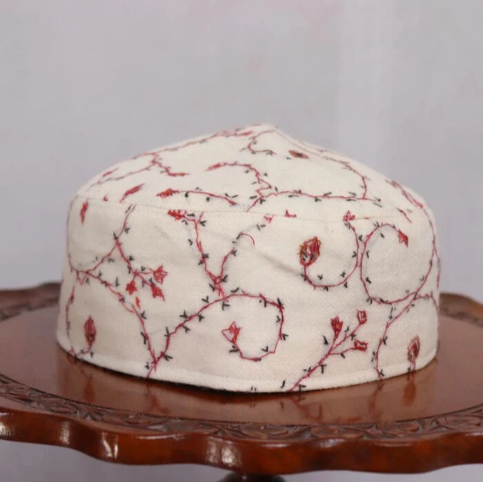 Kashmiri White Toosha Sozni Cap