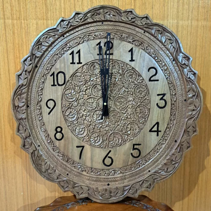 Luxury Kashmiri Handmade Walnut Wood Wall Clock - 17 Inch