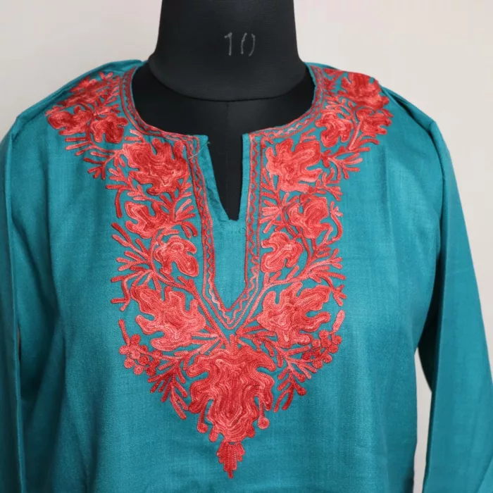 Green Harud Short Ruby Cotton Kurta with Aari Embroidery - Image 2