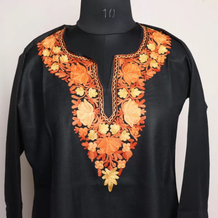 Black Short Ruby Cotton Kurta with Aari Embroidery - Image 2