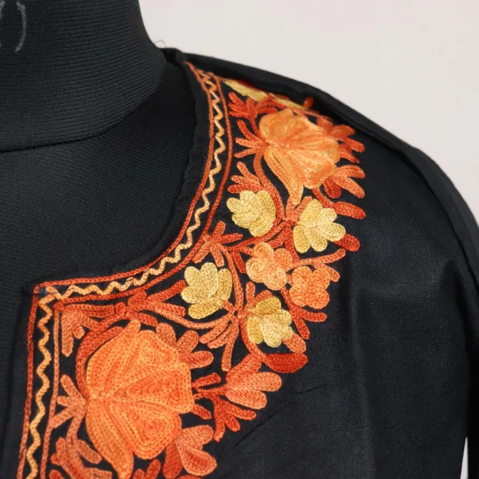 Black Short Ruby Cotton Kurta with Aari Embroidery - Image 3