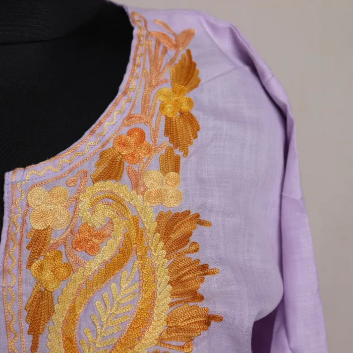 Lavender Short Ruby Cotton Kurta with Aari Embroidery - Image 2