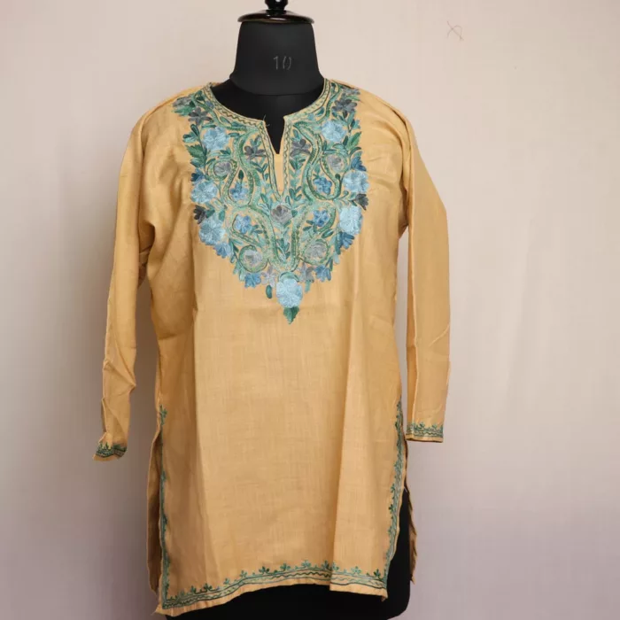 Cream Short Ruby Cotton Kurta with Aari Embroidery