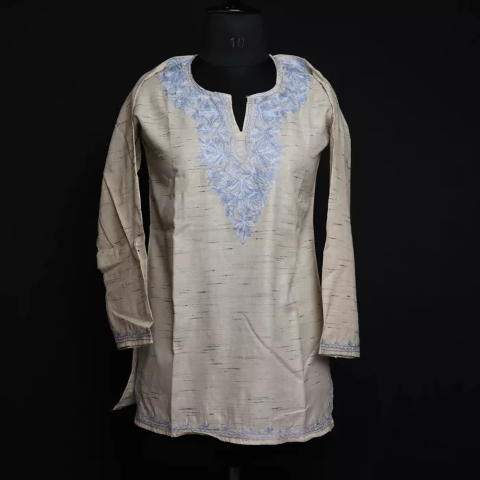 Cream Short Ruby Cotton Kurta with Aari Embroidery