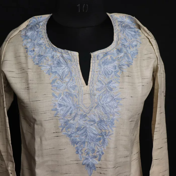 Cream Short Ruby Cotton Kurta with Aari Embroidery - Image 2