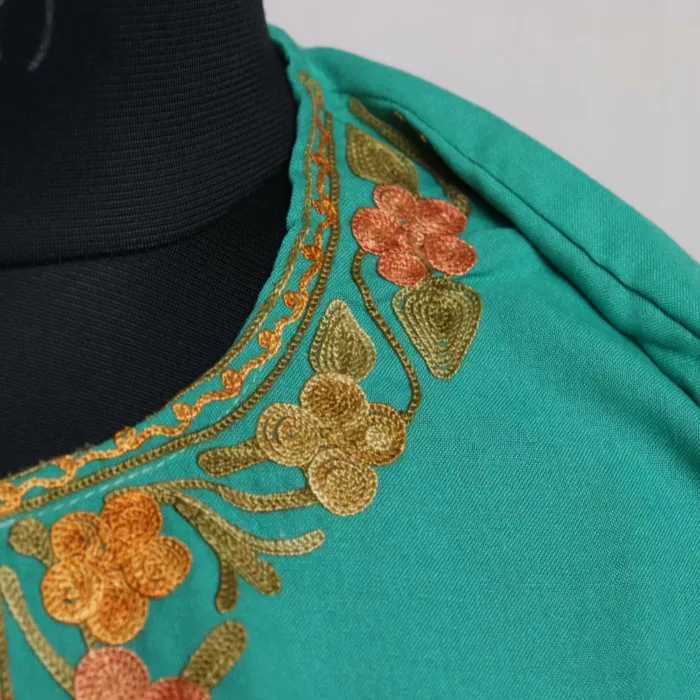 Green Short Summer cool Cotton Kurta with Aari Embroidery - Image 3