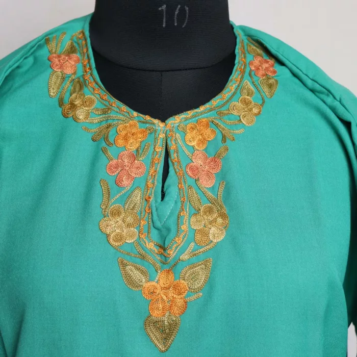 Green Short Summer cool Cotton Kurta with Aari Embroidery - Image 2