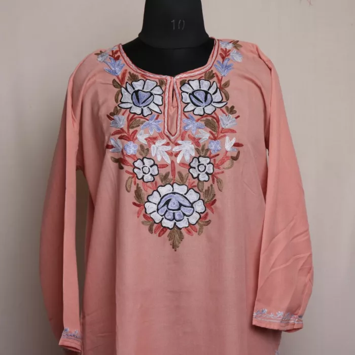 Asma Pink Summer Cotton Short Kashmiri Cotton Kurti with Aari Embroidery 23X41 2 jpg