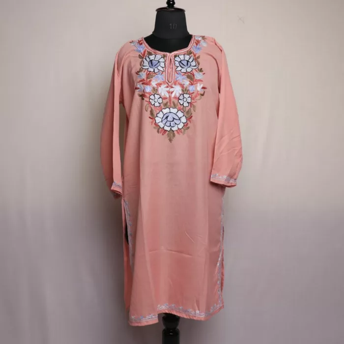 Asma Pink Summer Cotton Short Kashmiri Cotton Kurti with Aari Embroidery 23X41 jpg