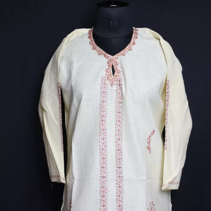 Beige Ruby Cotton Kurta with Kashmiri Sozni Handwork 2 jpg