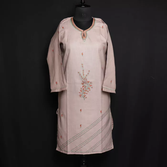 Beige Sonth Cotton Kurta with Kashmiri Sozni Handwork 1 jpg