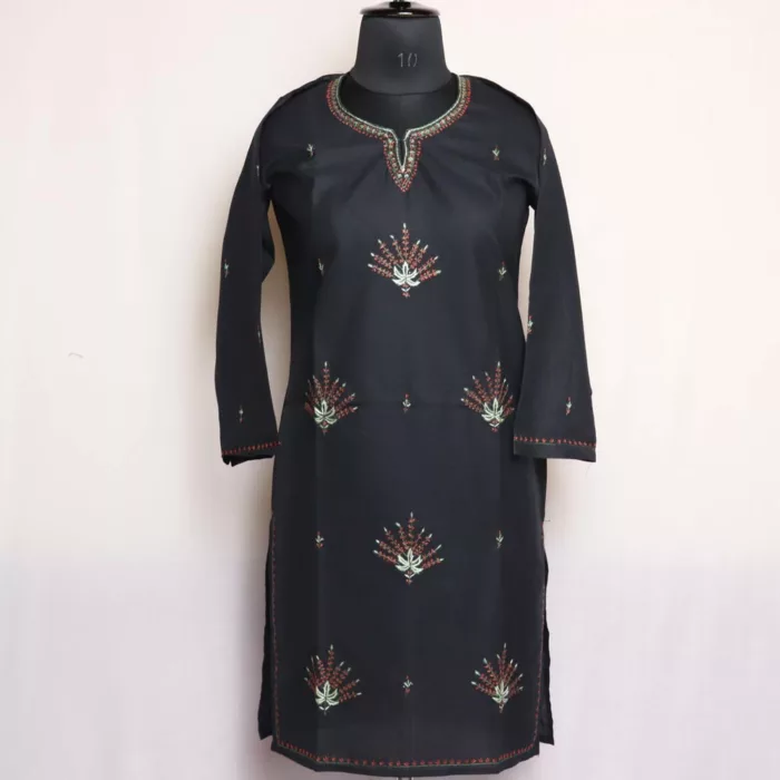 Black Harud Ruby Cotton Kurta with Aari Embroidery 1 jpg