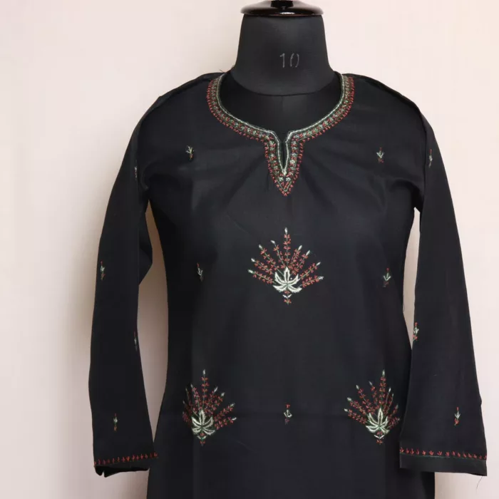 Black Harud Ruby Cotton Kurta with Aari Embroidery 2 jpg