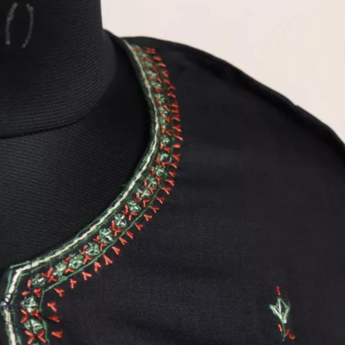 Black Harud Ruby Cotton Kurta with Aari Embroidery 3