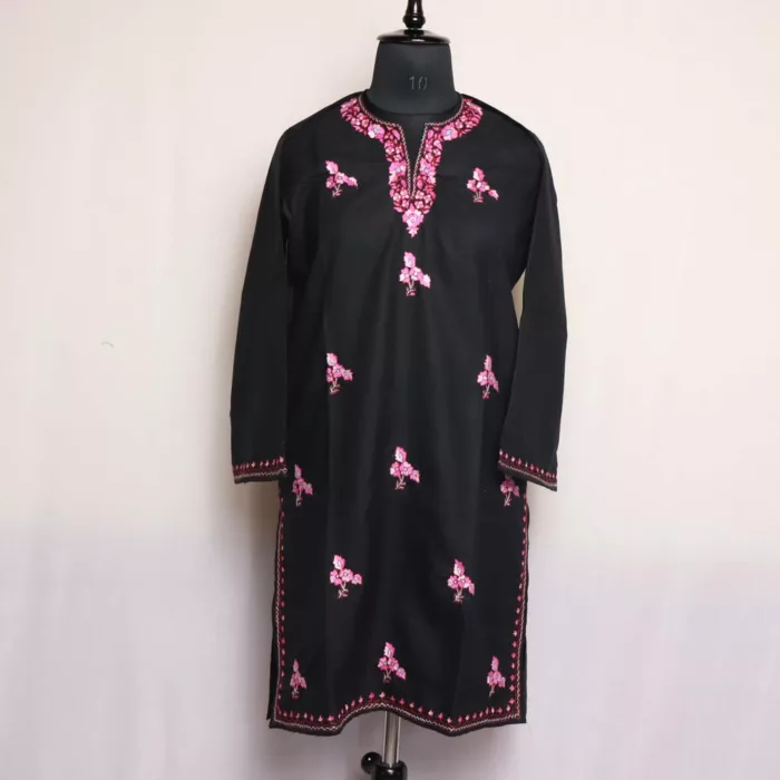 Black Paper Sozni Cotton Kurta with Kashmiri Sozni Handwork 1 jpg