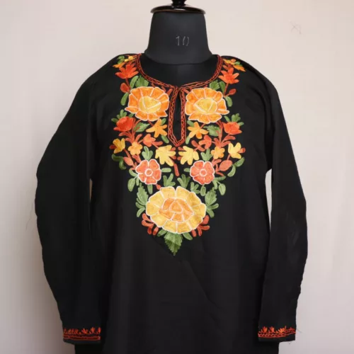 Black Sana Summer Cool Cotton Kurta with Aari Embroidery 1