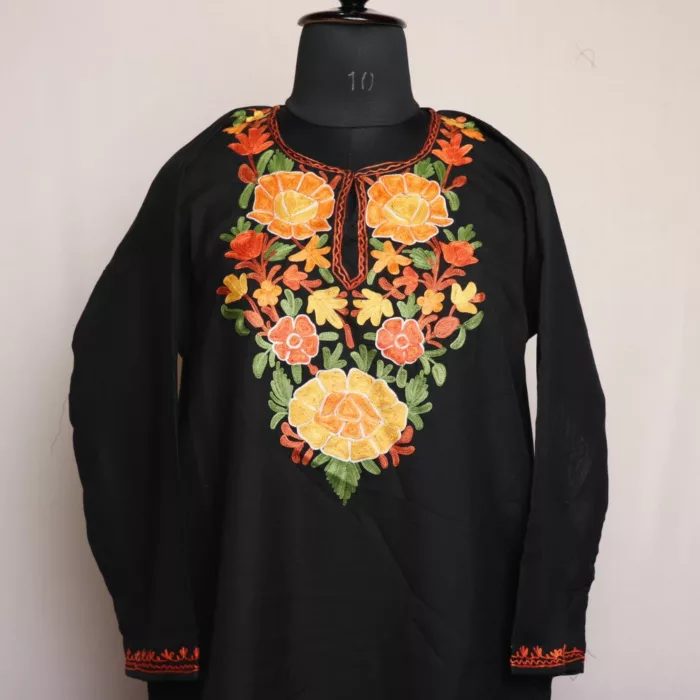 Black Sana  Summer Cool Cotton Kurta with Aari Embroidery - Image 3