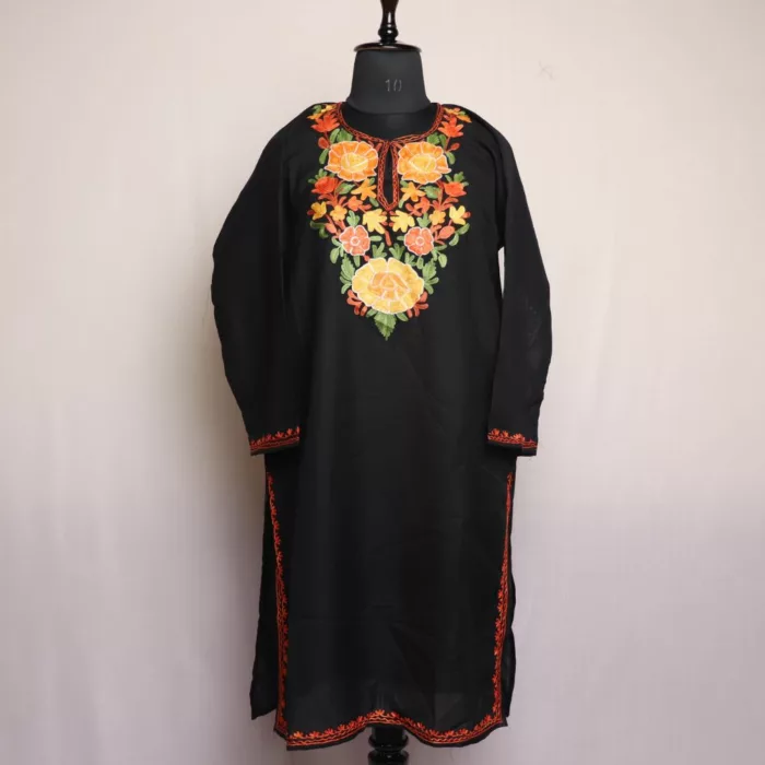 Black Sana  Summer Cool Cotton Kurta with Aari Embroidery