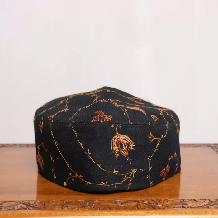 Black Sozni Cap with Red and Yellow Embroidery 1 jpg