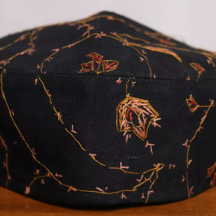 Black Sozni Cap with Red and Yellow Embroidery 2 jpg