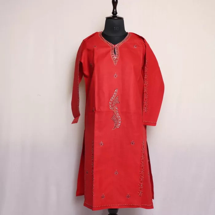 BrickRed Kashmiri Cotton Kurta with Sozni Handwork 1 jpg