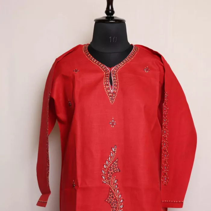 BrickRed Kashmiri Cotton Kurta with Sozni Handwork 2 jpg