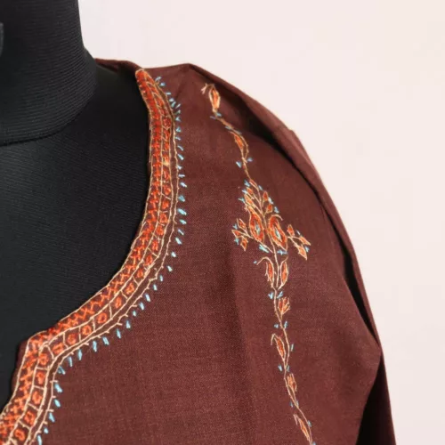 Brown Kashmiri Ruby Cotton Kurta with Sozni Handwork 3