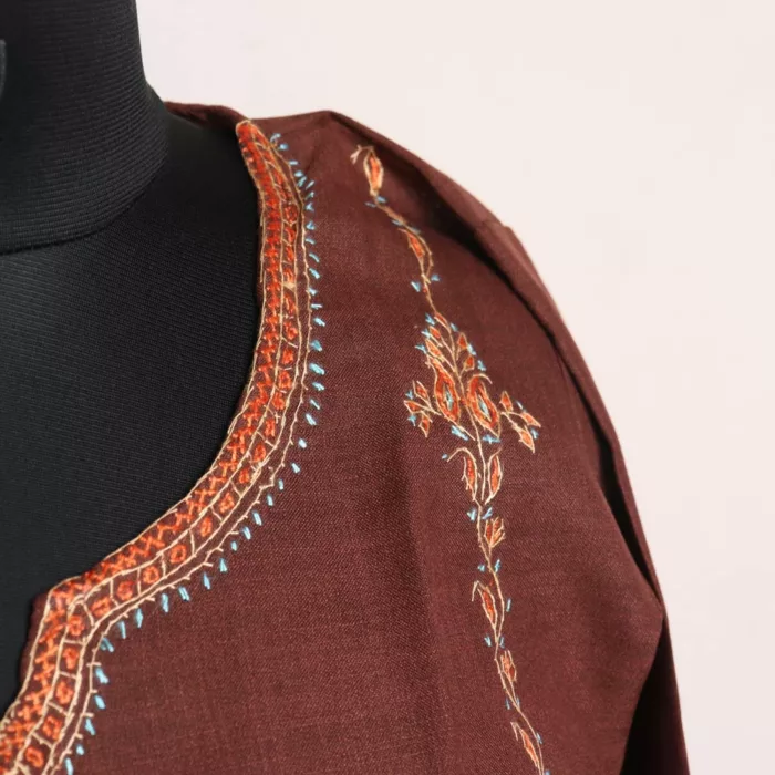 Brown Kashmiri Ruby Cotton Kurta with Sozni Handwork 3 jpg