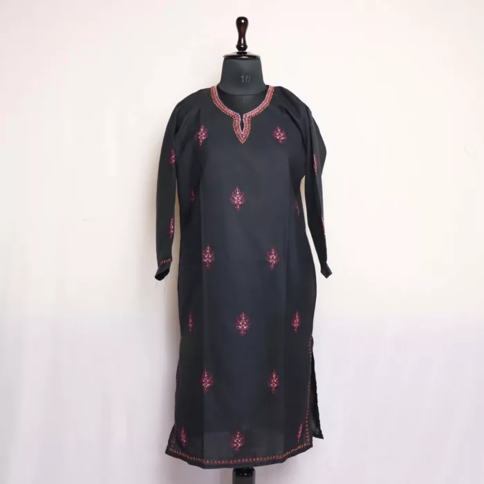 Burzahom Black Kashmiri Cotton Kurta with Sozni Handwork 1 jpg