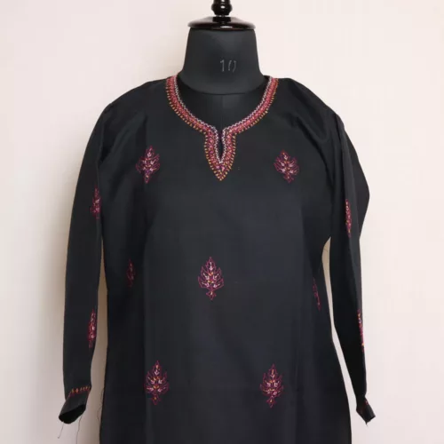 Burzahom Black Kashmiri Cotton Kurta with Sozni Handwork 2