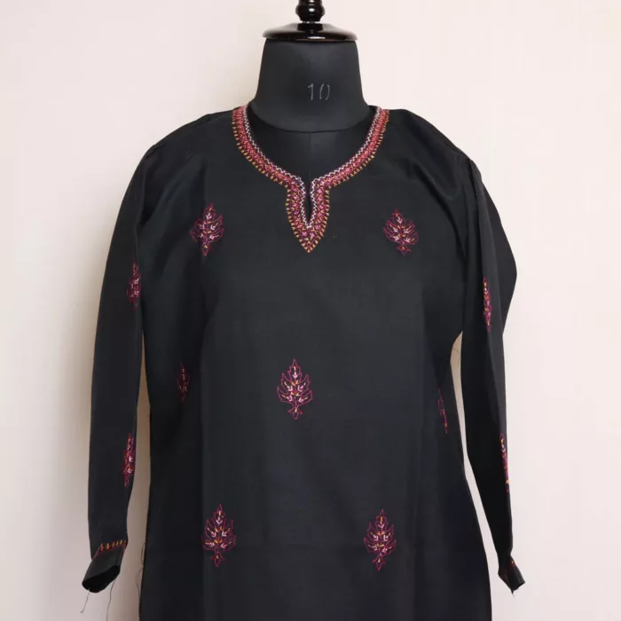 Burzahom Black Kashmiri Cotton Kurta with Sozni Handwork 2 jpg