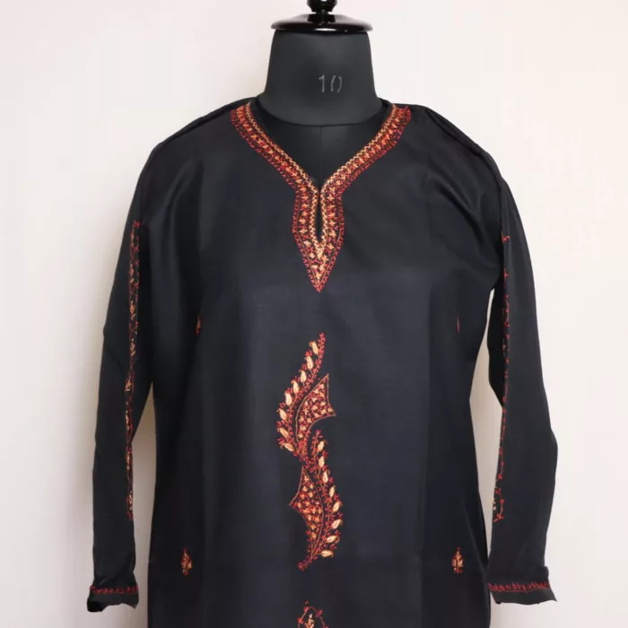 Classic Black Cotton Kurta with Kashmiri Sozni Handwork 2 jpg