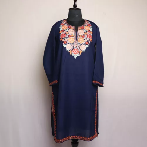 Dark Blue Summer Cool Cotton Kurta with Aari Embroidery