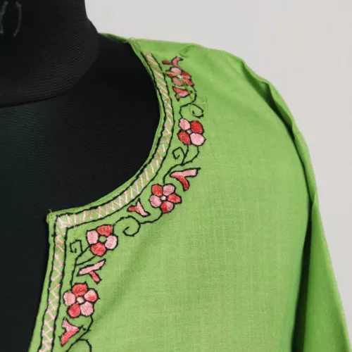 Green Summer Cotton Kurta with Kashmiri Sozni Handwork 3