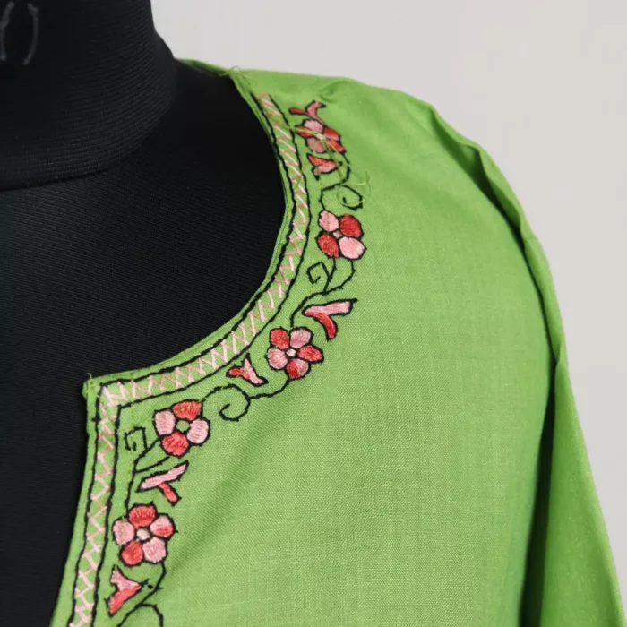 Green Summer Cotton Kurta with Kashmiri Sozni Handwork 3 jpg