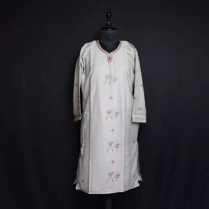 Grey Kashmiri Cotton Kurta with Sozni Handwork 1 jpg