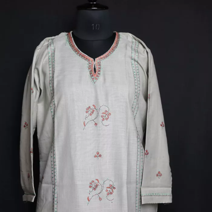 Grey Kashmiri Cotton Kurta with Sozni Handwork 2 jpg