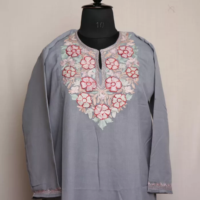 Grey Summer Cool Cotton Kurta with Aari Embroidery 2 jpg