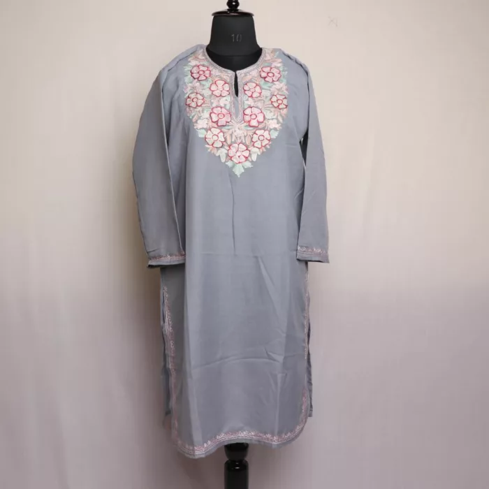 Grey Summer Cool Cotton Kurta with Aari Embroidery jpg