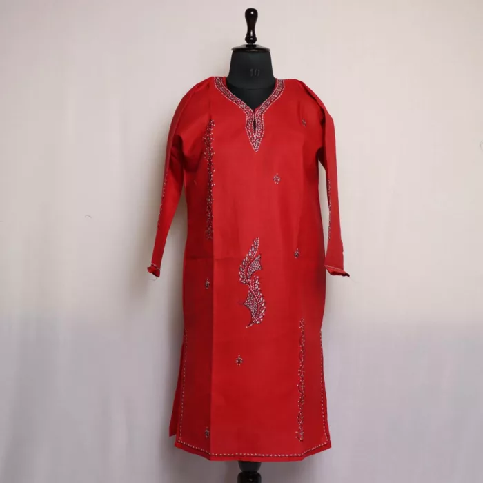 Gulab Sozni Maroon Kashmiri Cotton Kurta with Sozni Embroidery 1 jpg