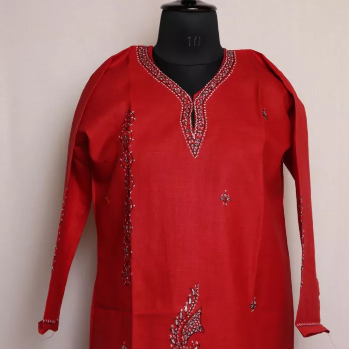 Gulab Sozni Maroon Kashmiri Cotton Kurta with Sozni Embroidery 2 jpg