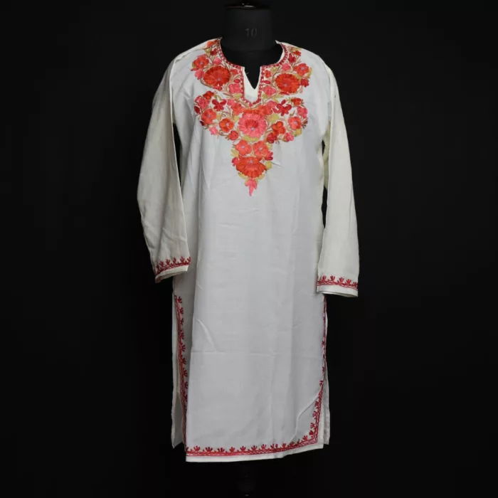 Gaash White Summer Cool Cotton Kurta with Aari Embroidery