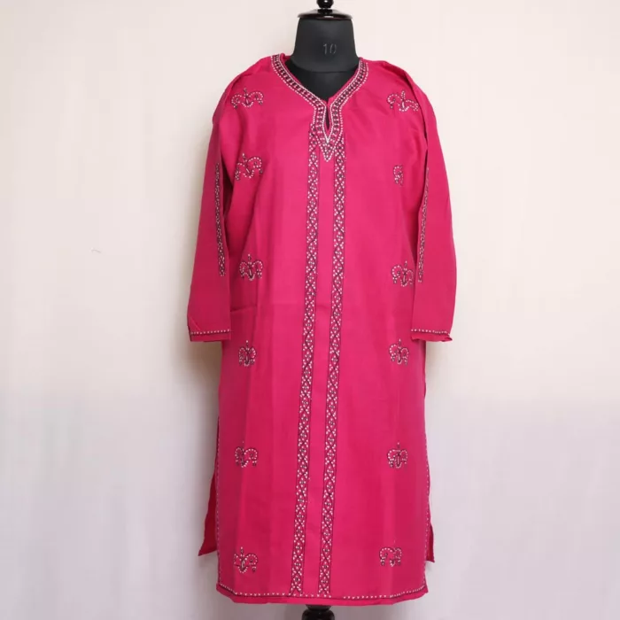 Harud Magenta Kashmiri Cotton Kurta with Sozni Handwork 1 jpg