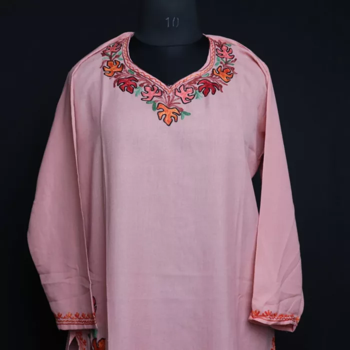 Harud Pink Short Ruby Cotton Kurta with Aari Embroidery 1 jpg