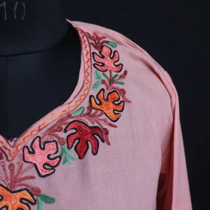 Harud Pink Short Ruby Cotton Kurta with Aari Embroidery 2 jpg