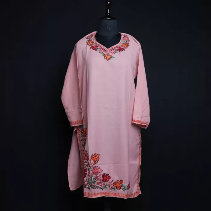 Harud Pink Short Ruby Cotton Kurta with Aari Embroidery 23X39 jpg